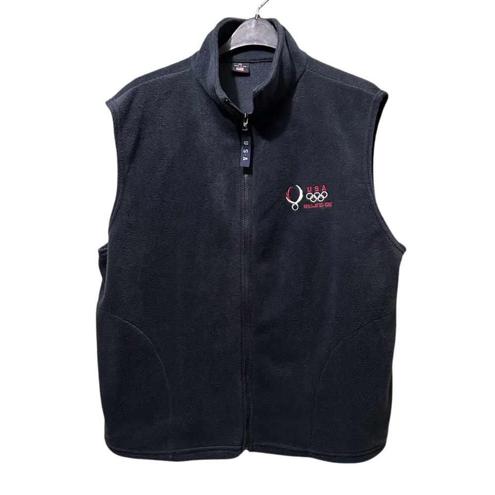USA Olympic BEIJING 08 Sleeveless Vest Navy Fleece Adult Size XXL Made in USA